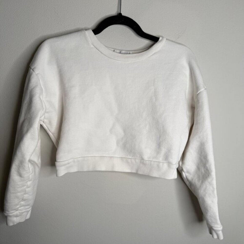 Reformation Women's White Cropped Long Sleeve Sweater‎ - Size XS Extra Small